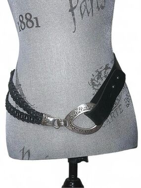 Leatherock Black Braided Belt with Ornate Silver Oval Connector